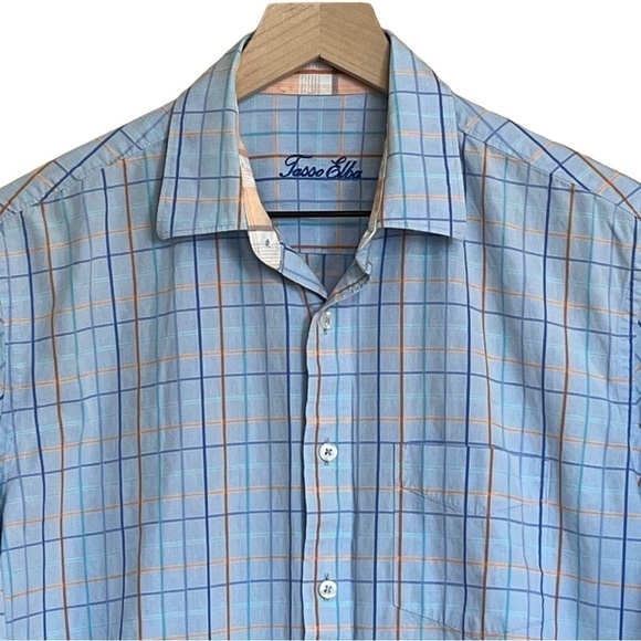 Tasso Elba Men’s Plaid Button Down Shirt. Salmon Blue Size 15 - 15 1/2 #1135 - Picture 3 of 4